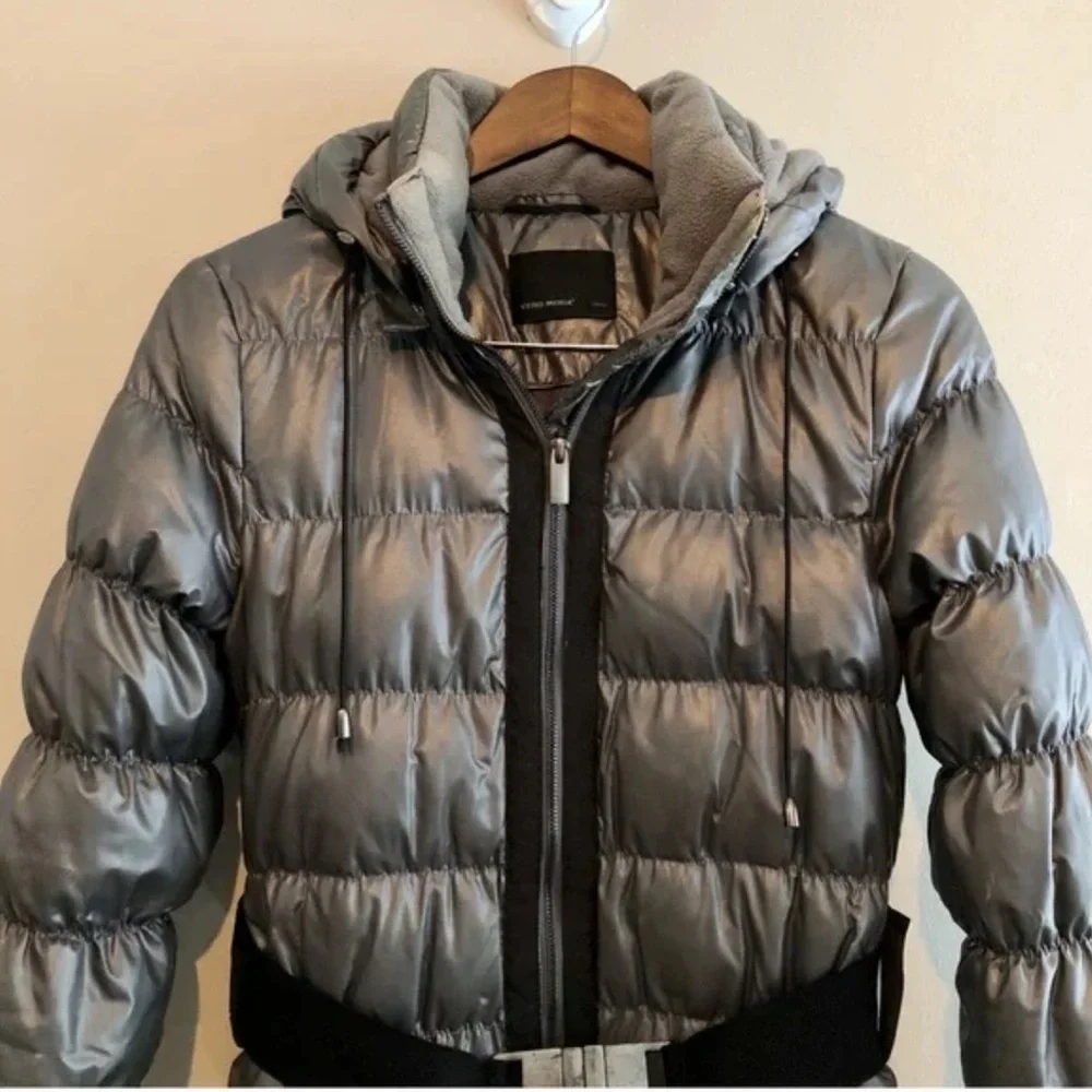 Vero Moda Iman 3/4 Puffer Thick Comfy Belted Hooded Winter Jacket Coat Grey - Picture 2 of 15